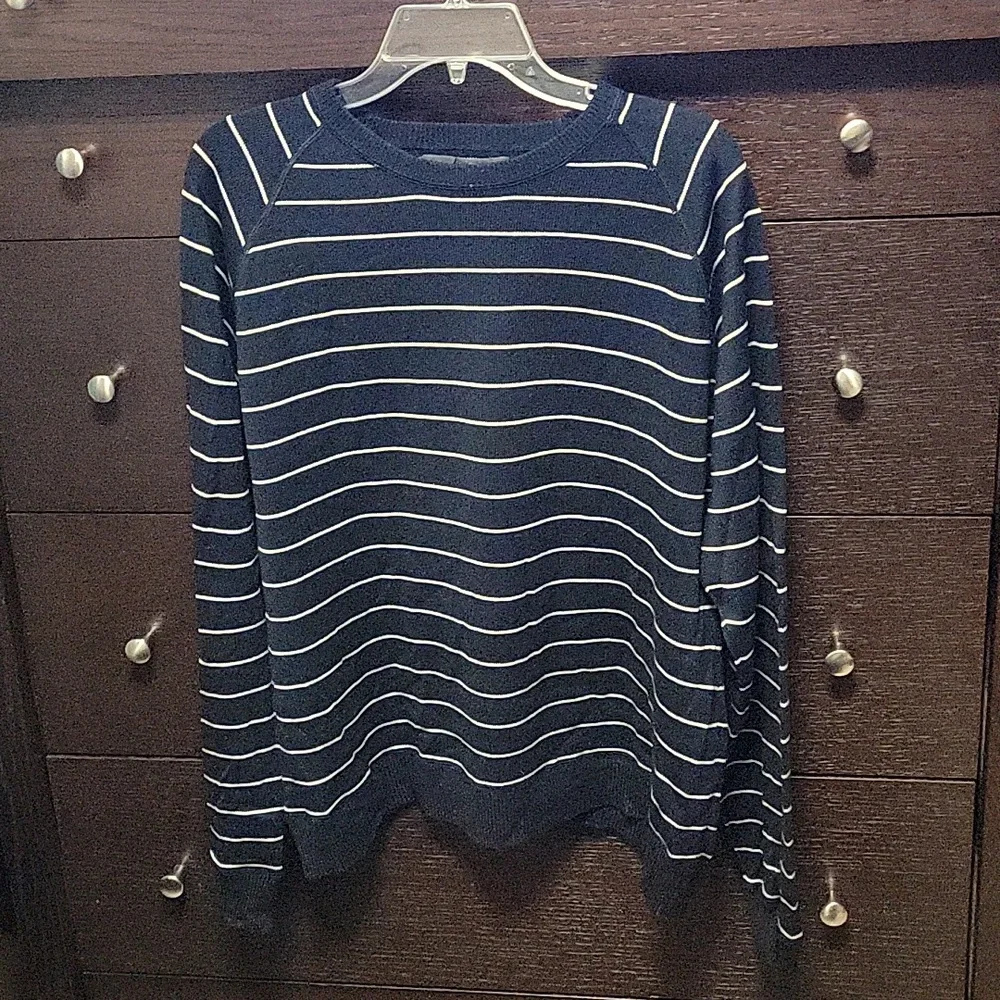 BANANA REPUBLIC Striped Silk/Cashmere Blend Crew Neck Sweater Sz L